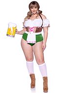 Oktoberfest waitress, teddy costume, lacing, ruffle trim, cold shoulder, plus size